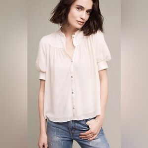 Moulinette Soeurs Anthropologie Cream Button-Down Blouse